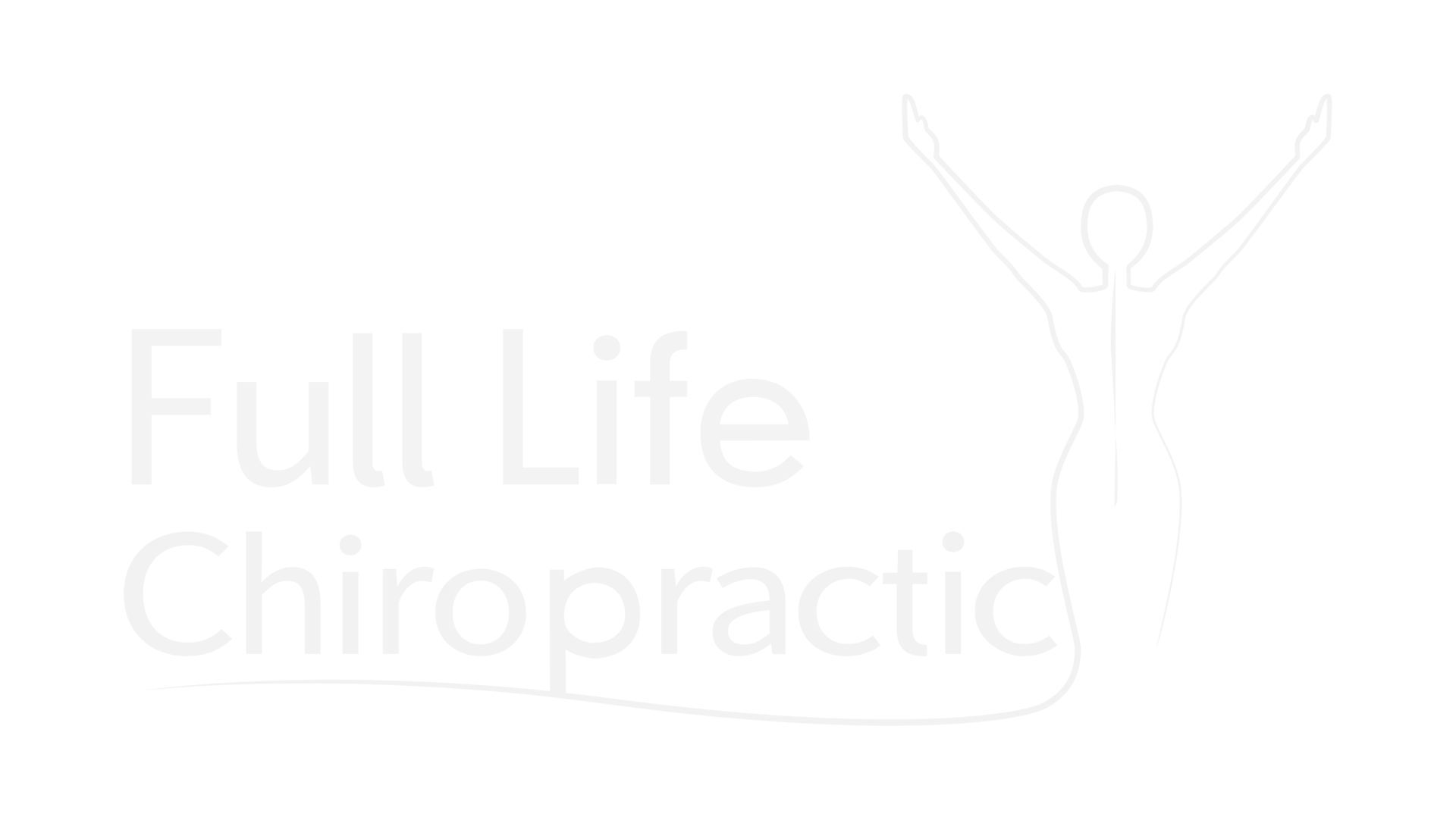 Full Life Chiropractic logo, featuring white text on a black background, with a stylized outline of a person with arms raised.